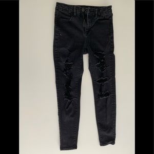 American Eagle black ripped super high ride jeggings